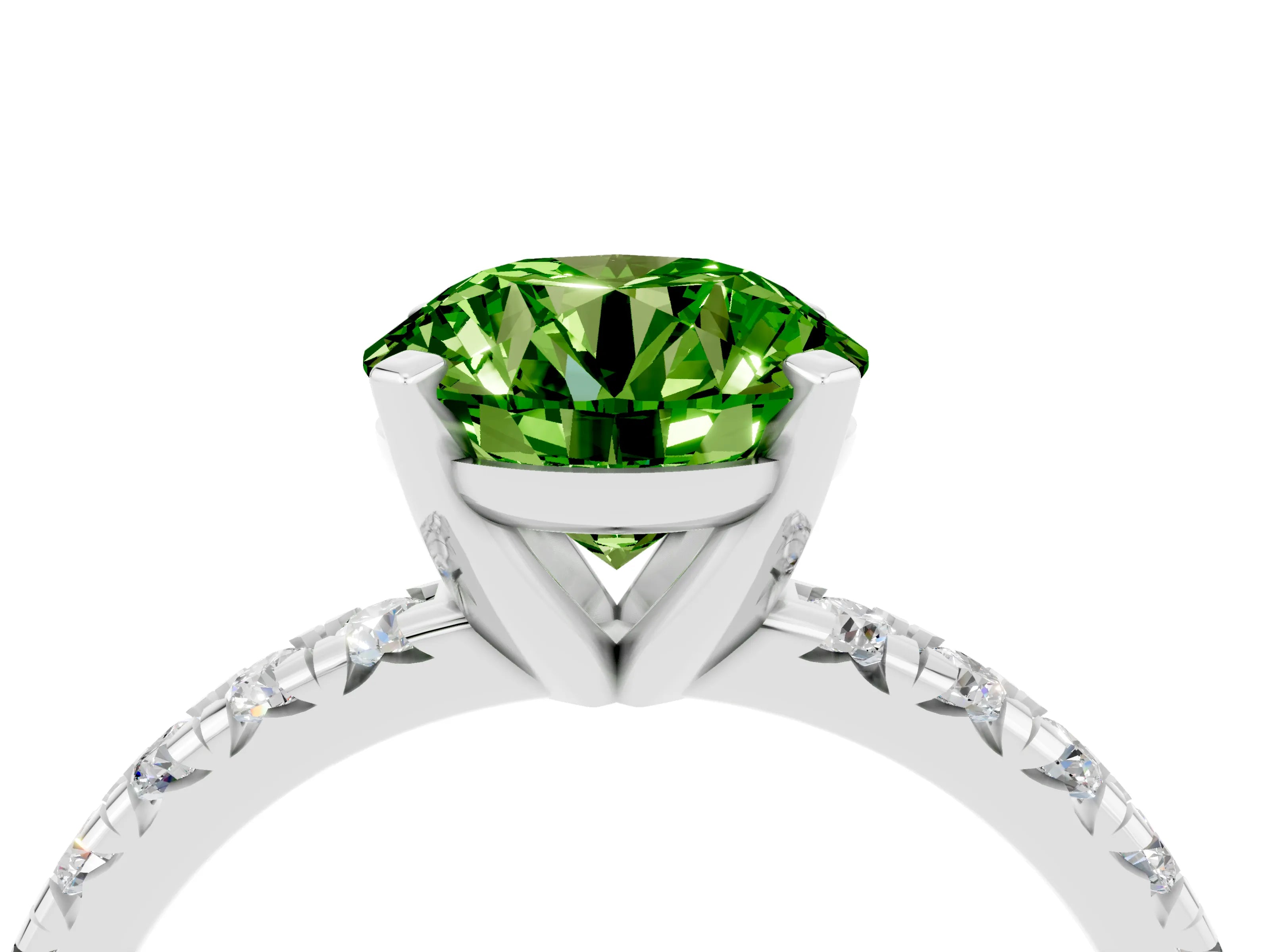 White gold Round Cut Solitaire Pave Diamond Engagement Ring with Four-Prong Setting_16