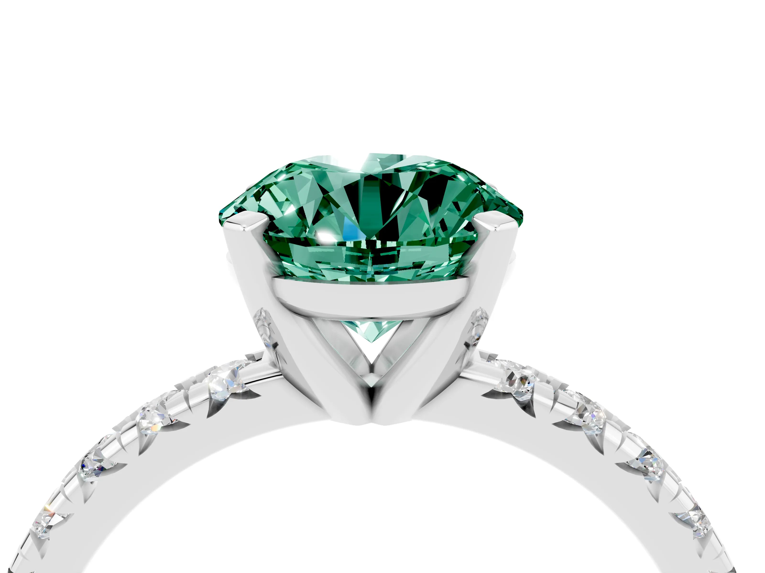 White gold Round Cut Solitaire Pave Diamond Engagement Ring with Four-Prong Setting_16