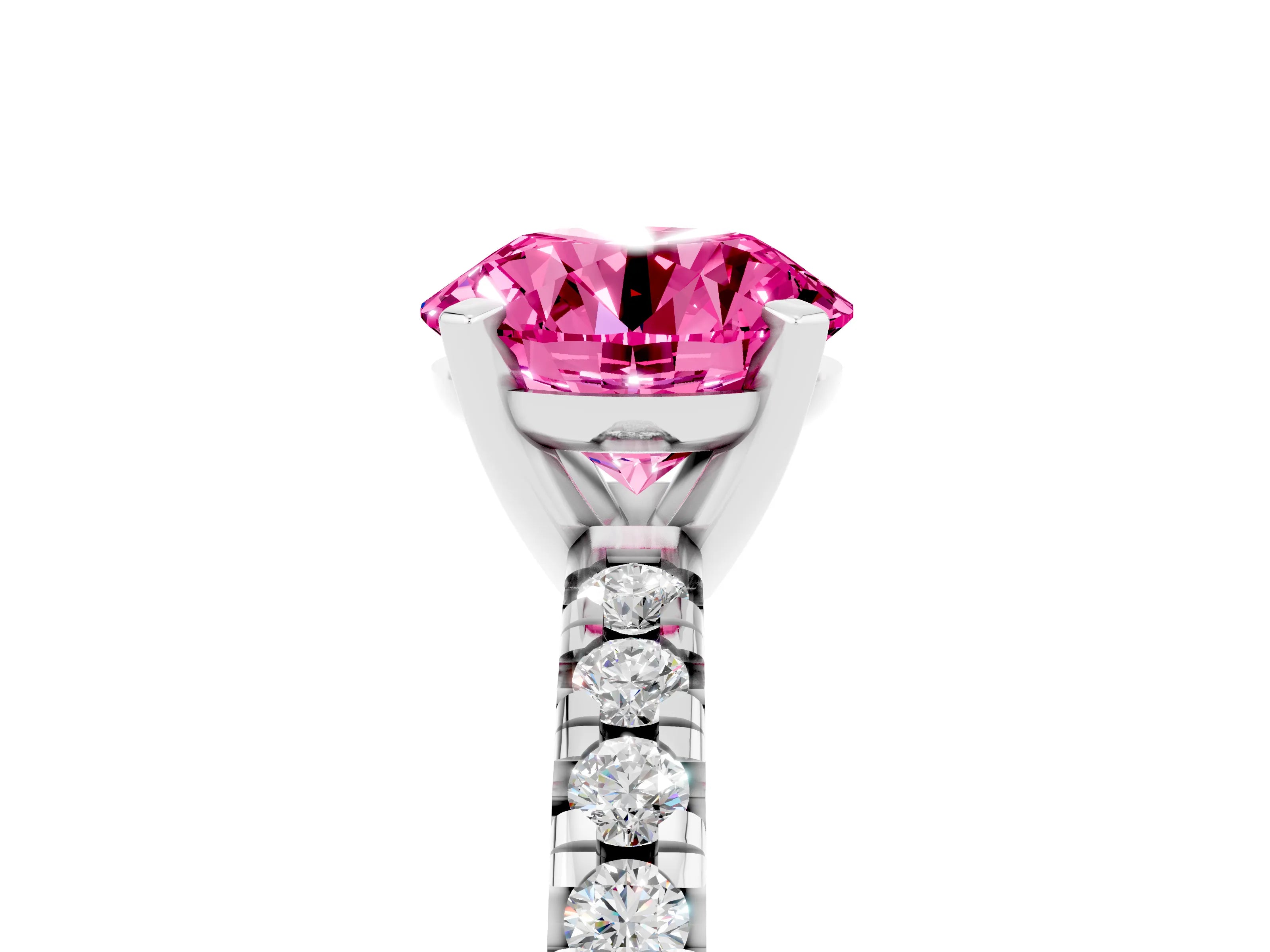White gold Round Cut Solitaire Pave Diamond Engagement Ring with Four-Prong Setting_17