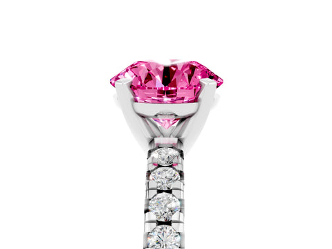 White gold Round Cut Solitaire Pave Diamond Engagement Ring with Four-Prong Setting_17