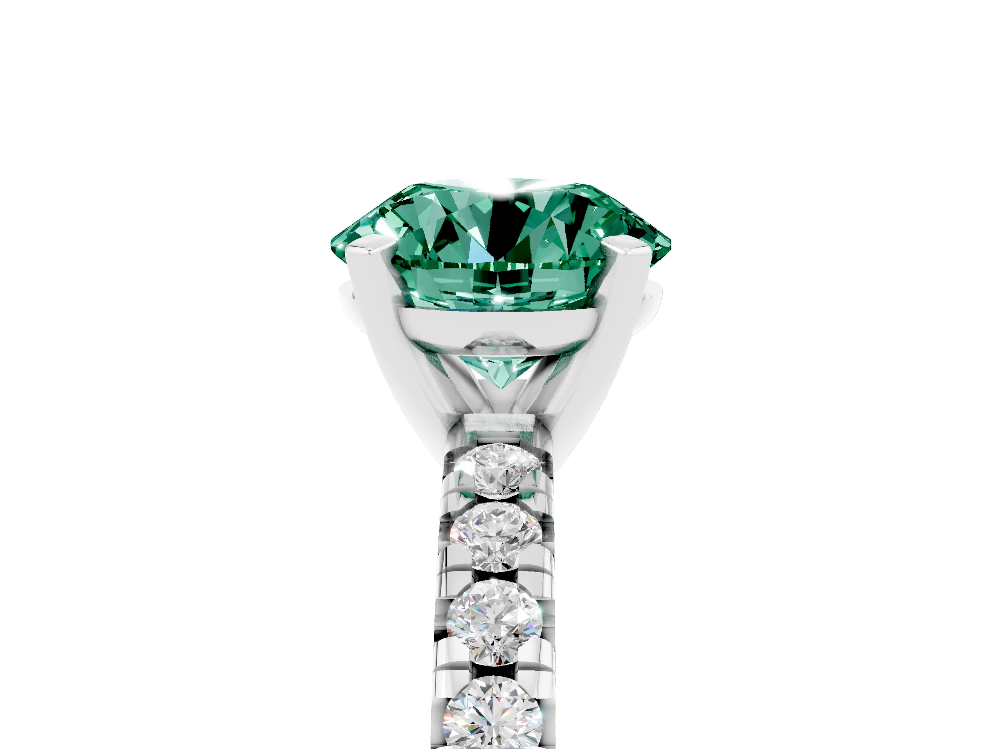 White gold Round Cut Solitaire Pave Diamond Engagement Ring with Four-Prong Setting_17