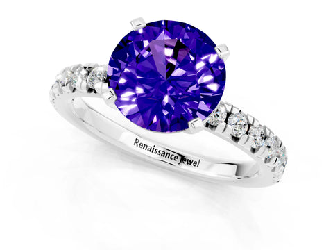 White gold Round Cut Solitaire Pave Diamond Engagement Ring with Four-Prong Setting_1