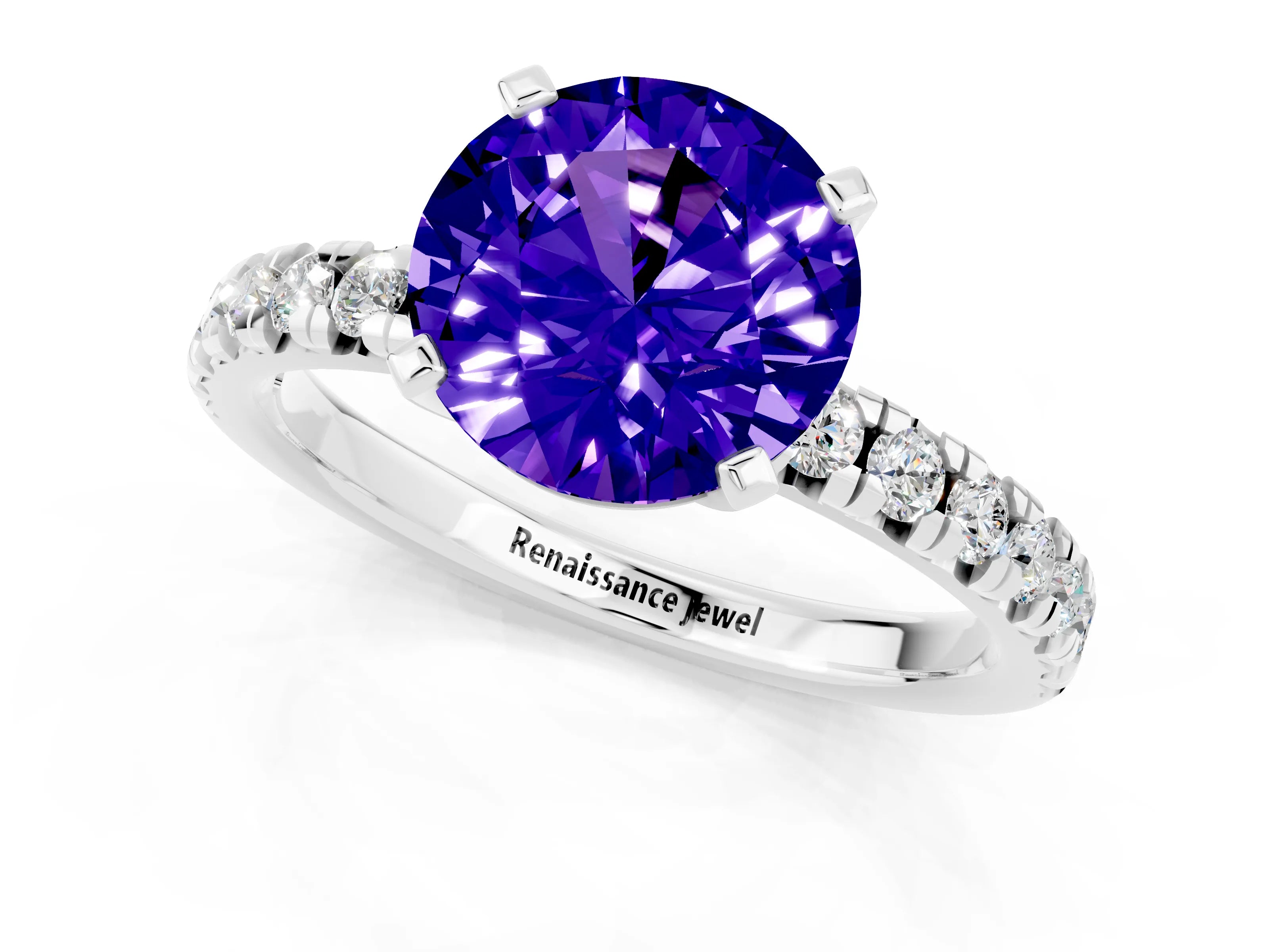 White gold Round Cut Solitaire Pave Diamond Engagement Ring with Four-Prong Setting_1