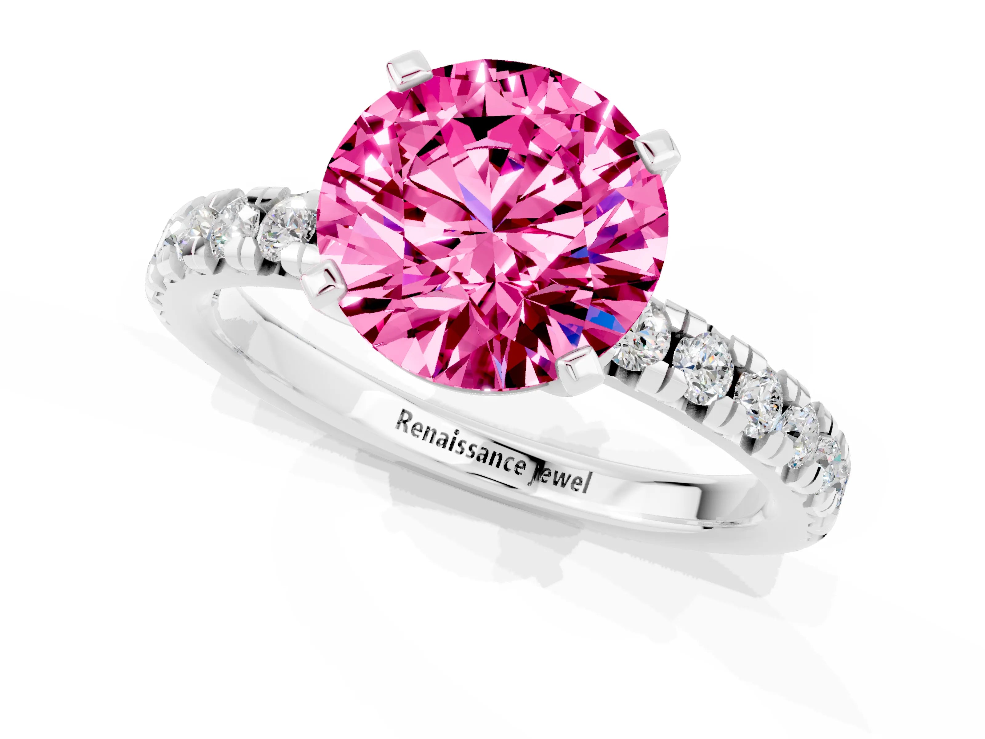 White gold Round Cut Solitaire Pave Diamond Engagement Ring with Four-Prong Setting_1