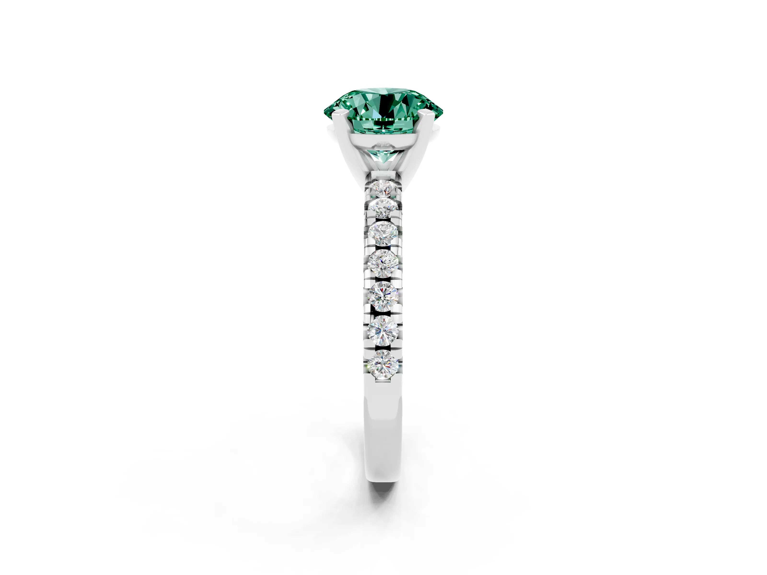 White gold Round Cut Solitaire Pave Diamond Engagement Ring with Four-Prong Setting_2