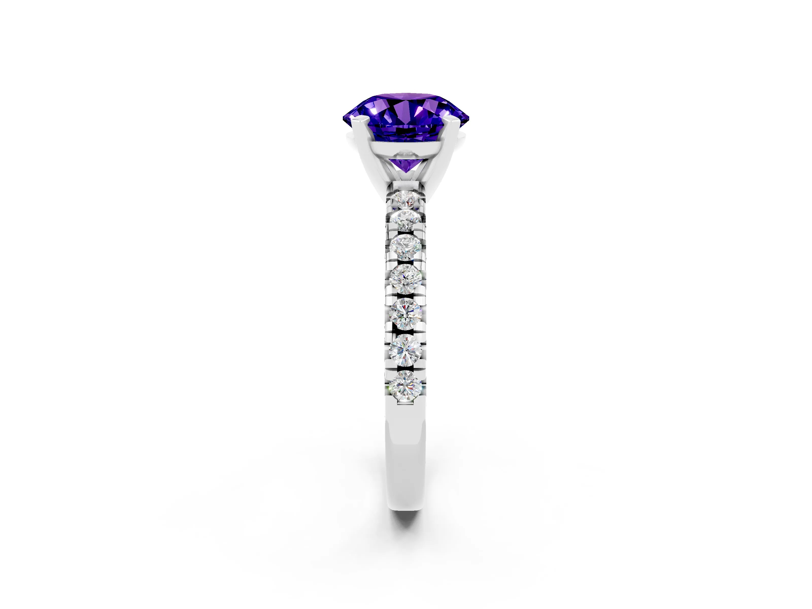 White gold Round Cut Solitaire Pave Diamond Engagement Ring with Four-Prong Setting_2