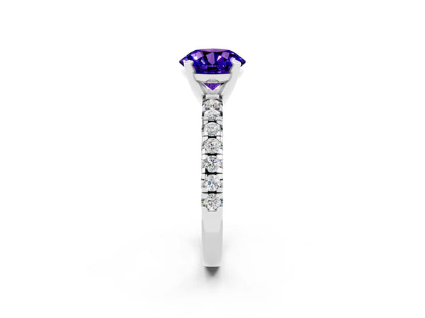 Platinum Round Cut Solitaire Pave Diamond Engagement Ring with Four-Prong Setting