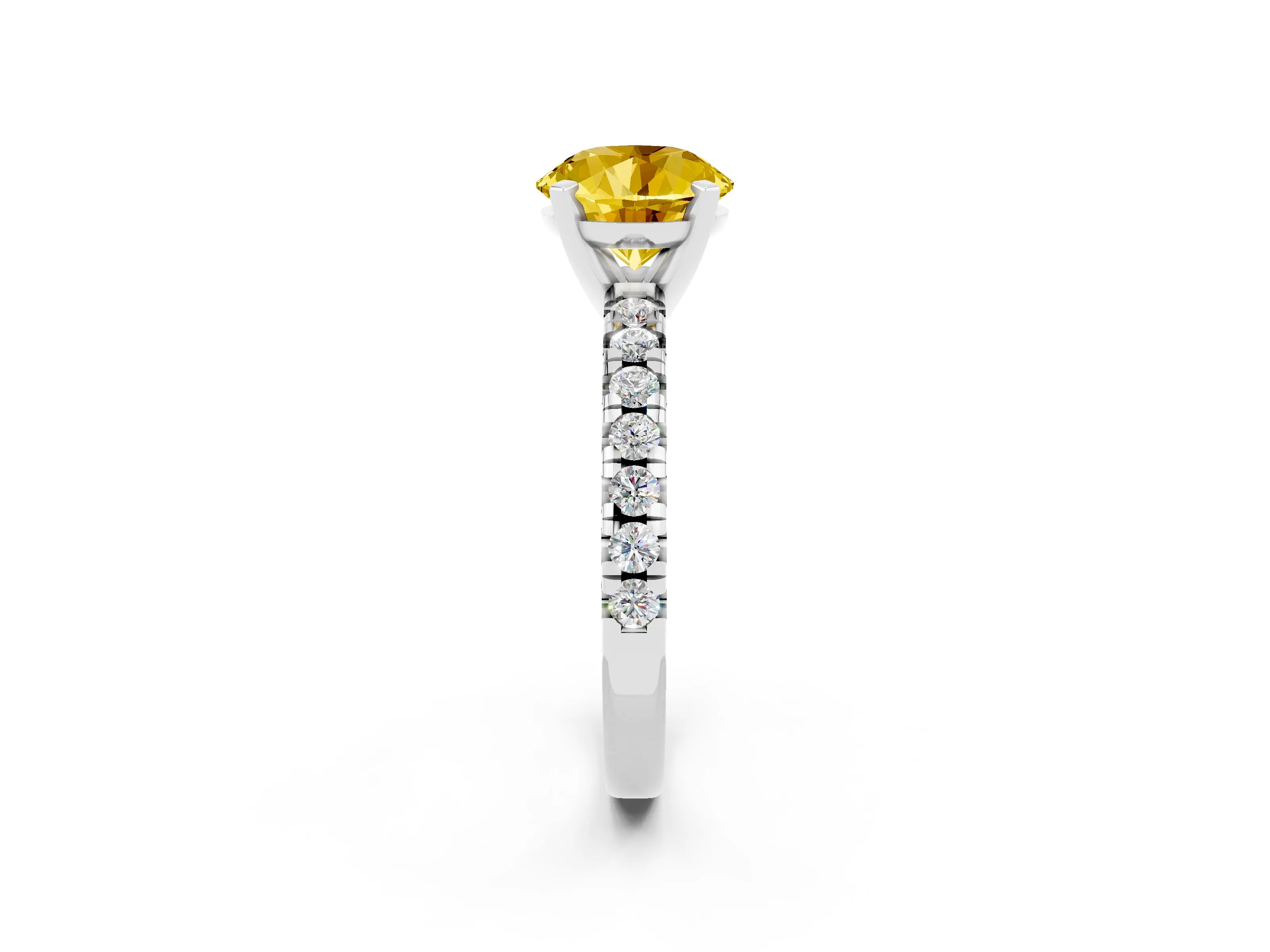 White gold Round Cut Solitaire Pave Diamond Engagement Ring with Four-Prong Setting_2