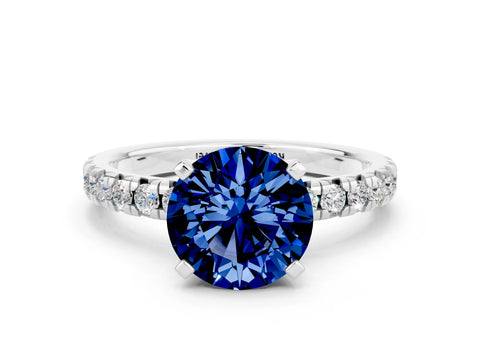 White gold Round Cut Solitaire Pave Diamond Engagement Ring with Four-Prong Setting