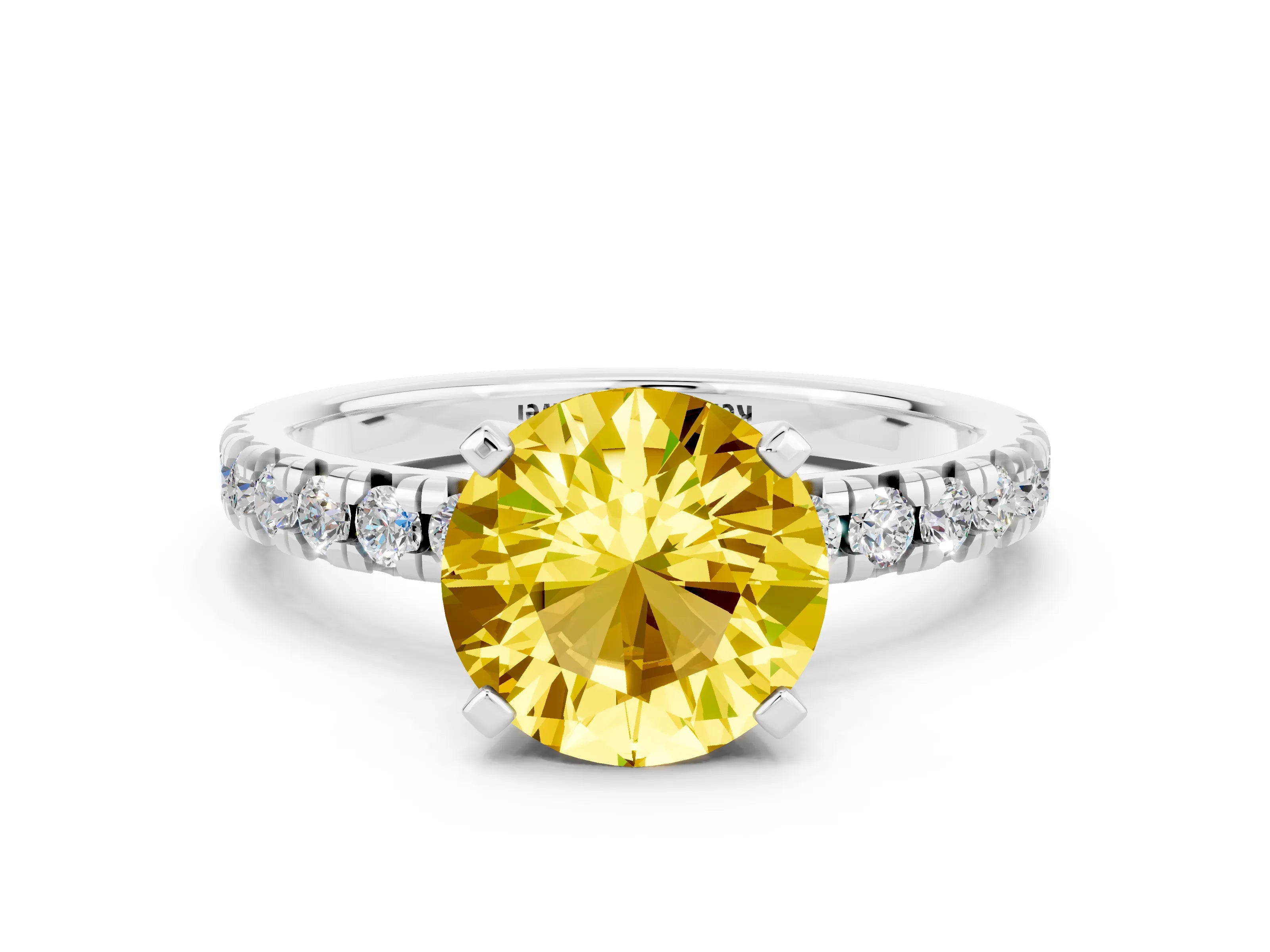 White gold Round Cut Solitaire Pave Diamond Engagement Ring with Four-Prong Setting