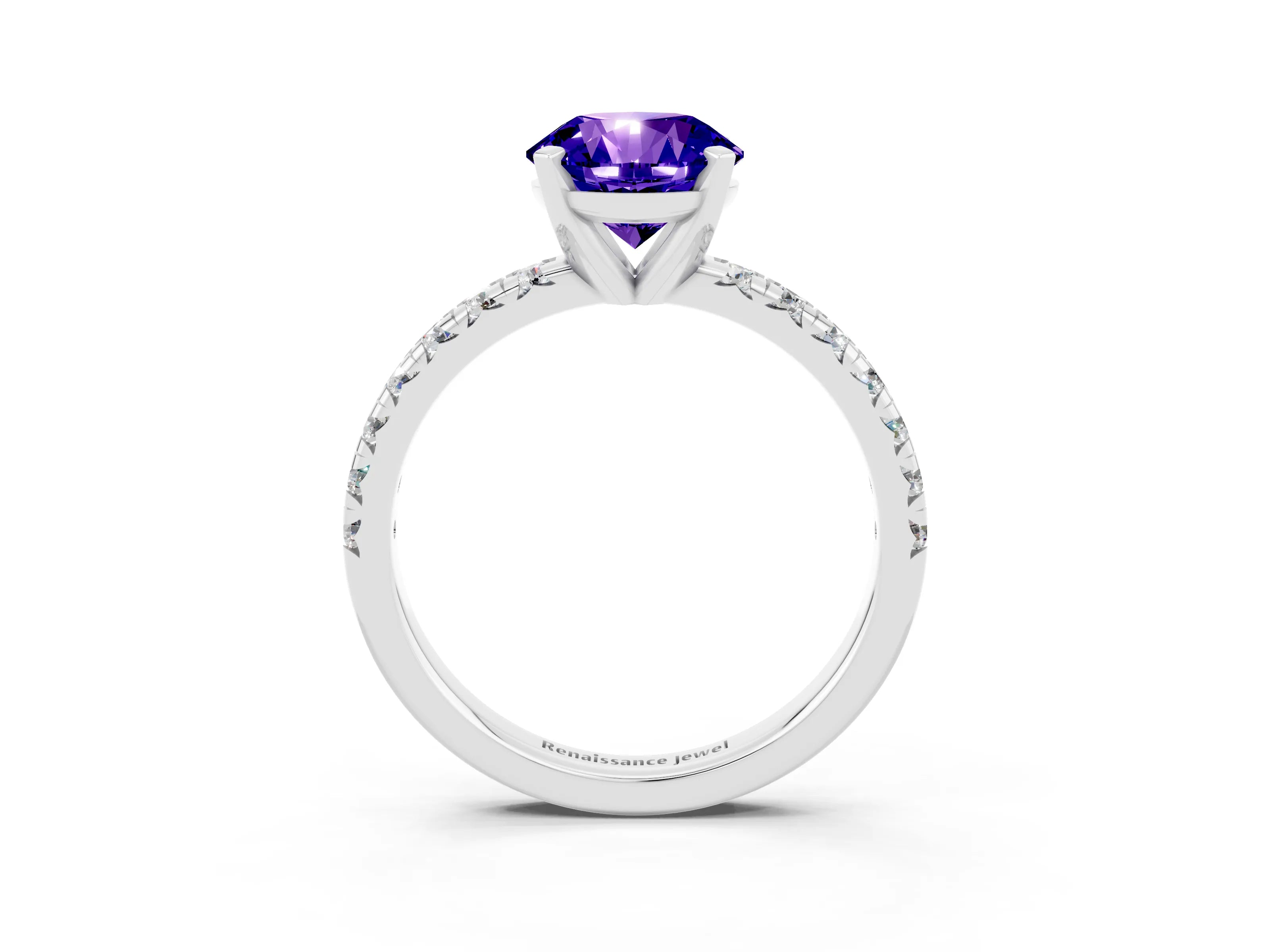 White gold Round Cut Solitaire Pave Diamond Engagement Ring with Four-Prong Setting_3