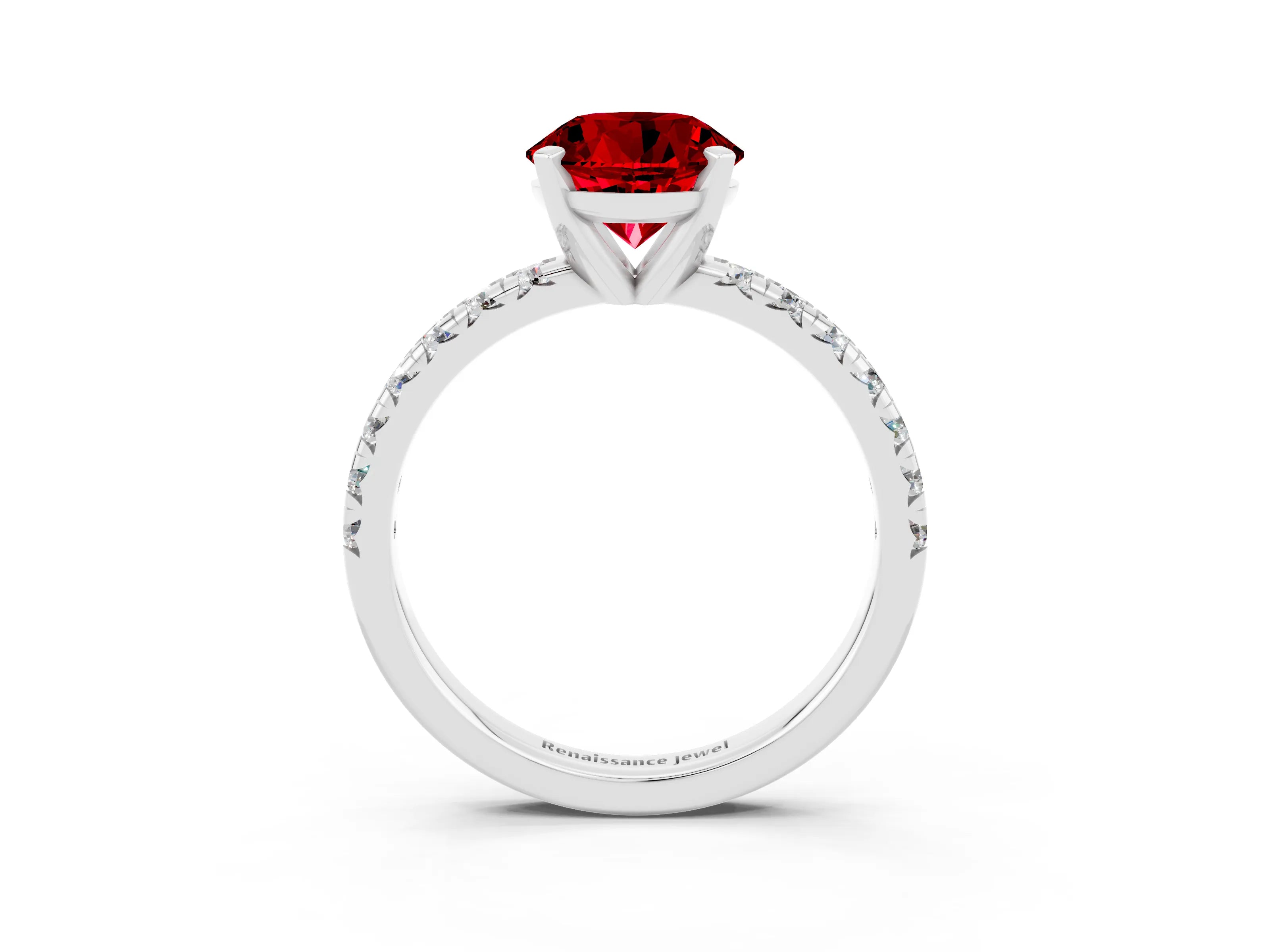 White gold Round Cut Solitaire Pave Diamond Engagement Ring with Four-Prong Setting_3
