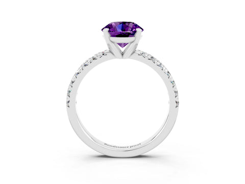 White gold Round Cut Solitaire Pave Diamond Engagement Ring with Four-Prong Setting_3
