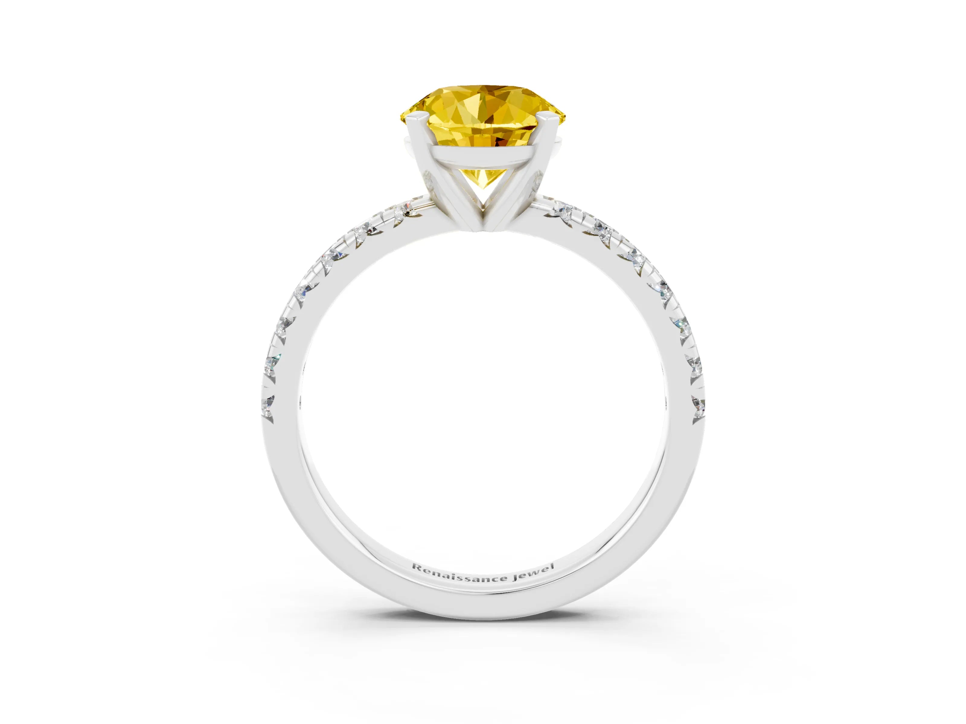 White gold Round Cut Solitaire Pave Diamond Engagement Ring with Four-Prong Setting_3