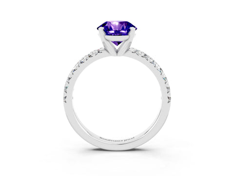 White gold Round Cut Solitaire Pave Diamond Engagement Ring with Four-Prong Setting_3