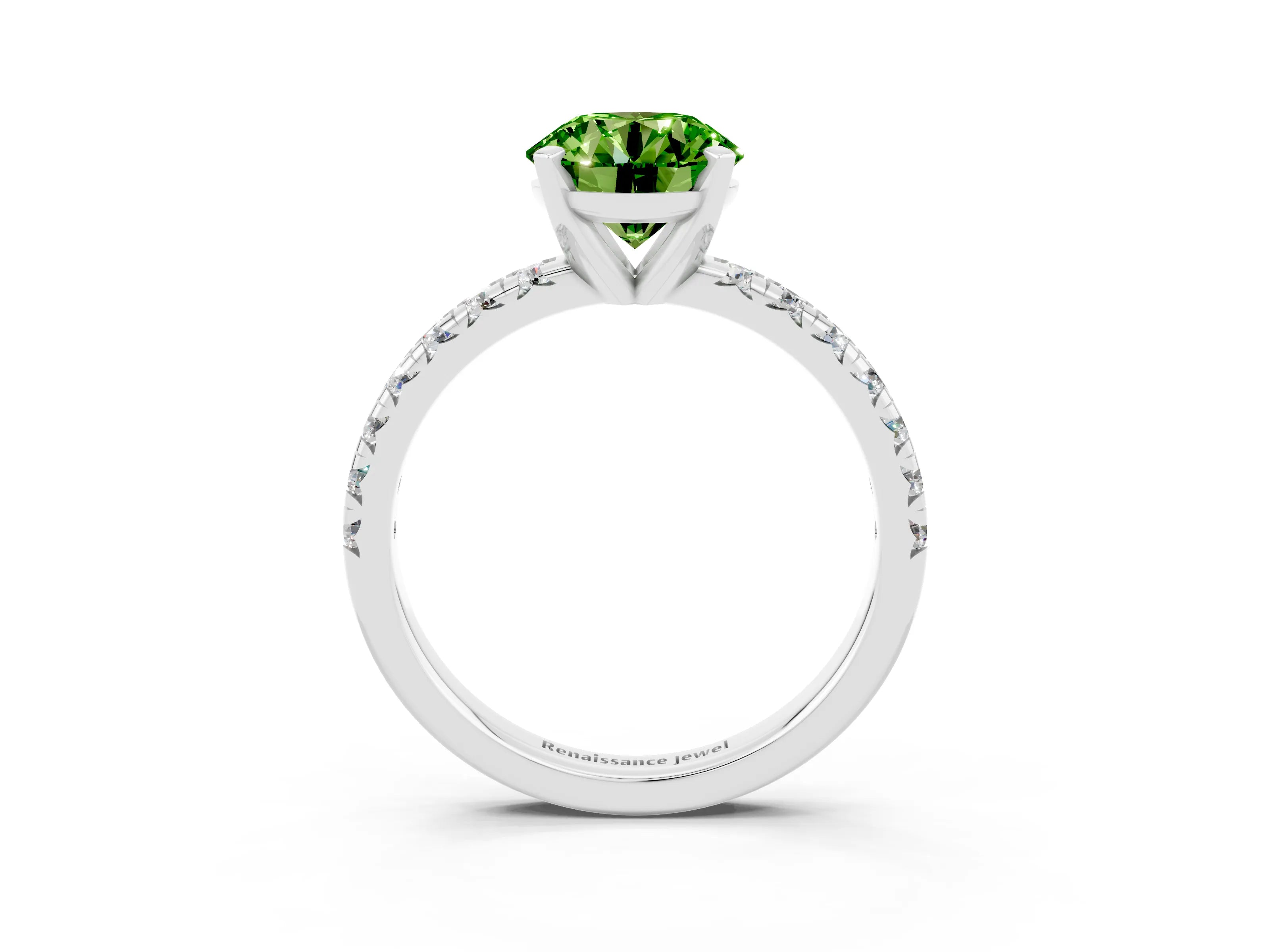 White gold Round Cut Solitaire Pave Diamond Engagement Ring with Four-Prong Setting_3