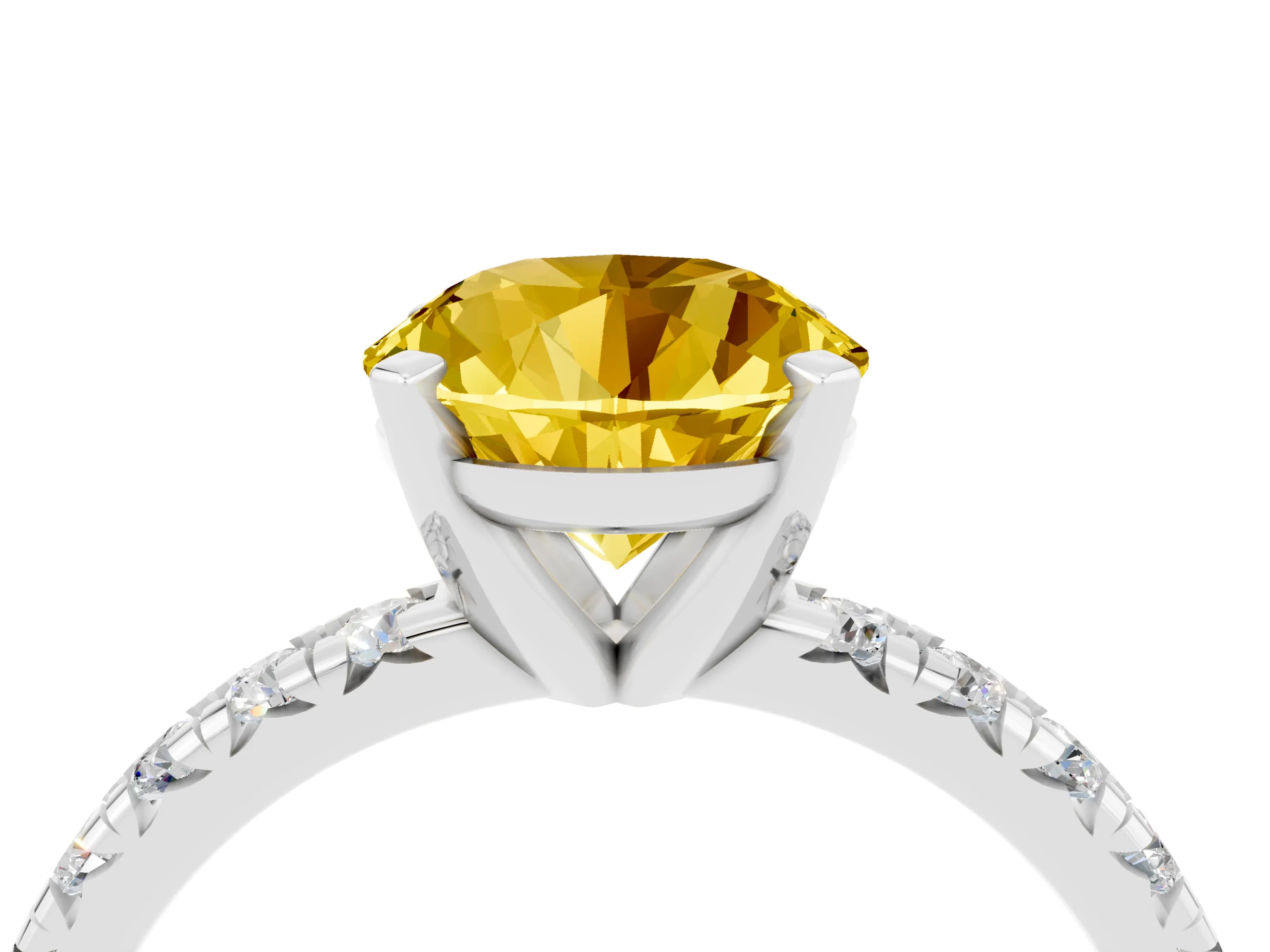 White gold Round Cut Solitaire Pave Diamond Engagement Ring with Four-Prong Setting_4