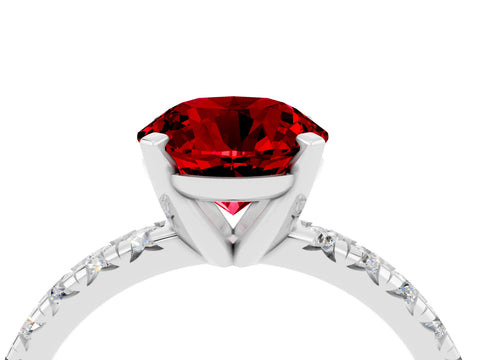 White gold Round Cut Solitaire Pave Diamond Engagement Ring with Four-Prong Setting_4