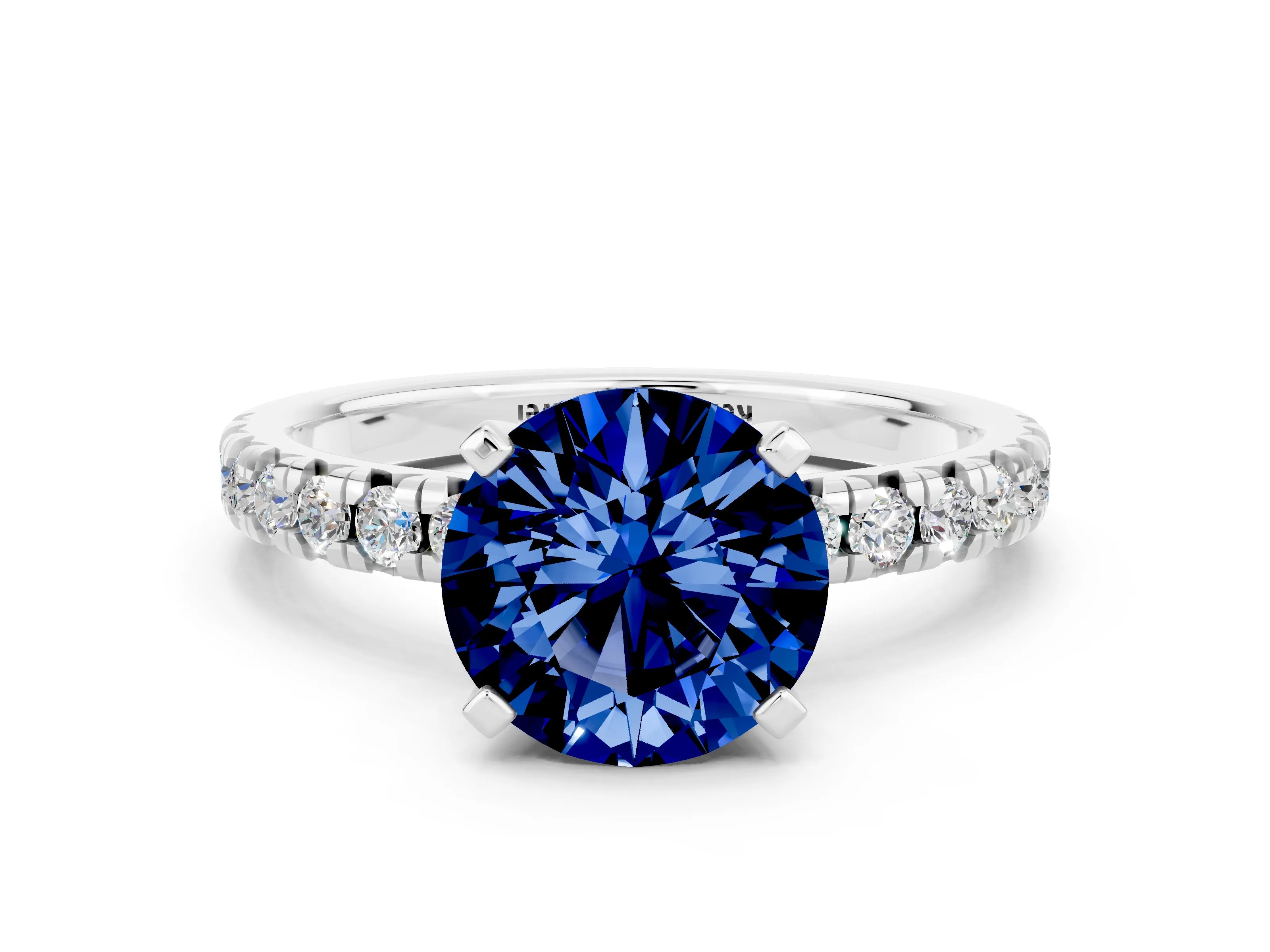 White gold Round Cut Solitaire Pave Diamond Engagement Ring with Four-Prong Setting