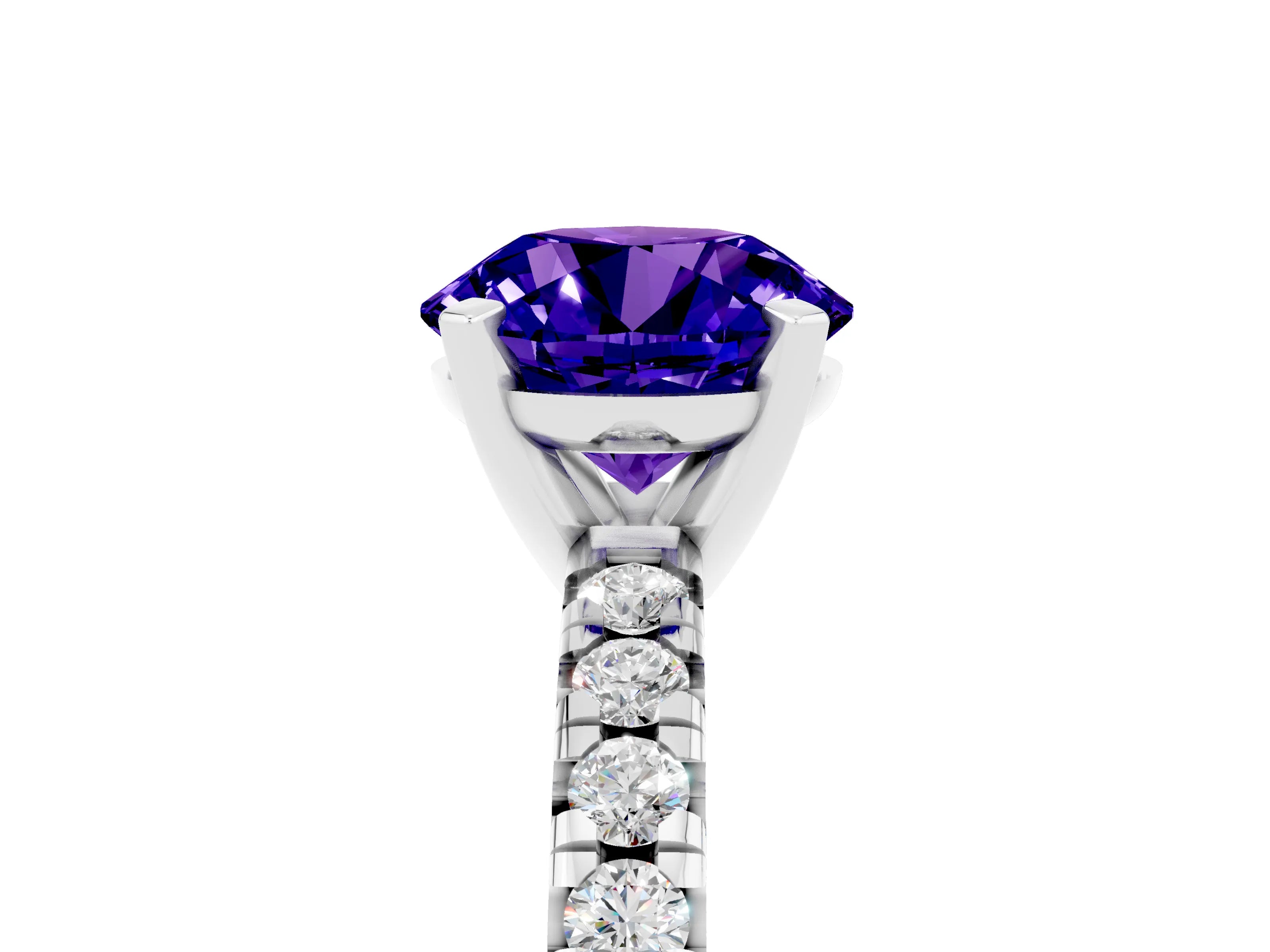 White gold Round Cut Solitaire Pave Diamond Engagement Ring with Four-Prong Setting_5