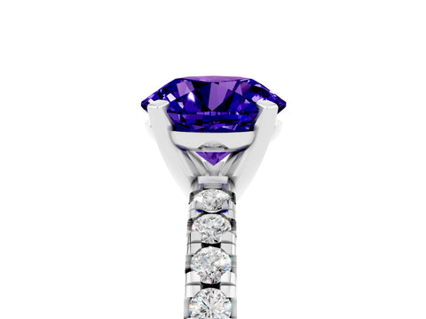 White gold Round Cut Solitaire Pave Diamond Engagement Ring with Four-Prong Setting_5
