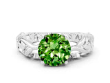 White gold Round Cut Solitaire Peridot Leaf-Inspired Vine Band Ring with Prong Setting