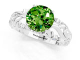 White gold Round Cut Solitaire Peridot Leaf-Inspired Vine Band Ring with Prong Setting_1