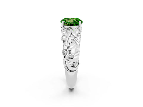 White gold Round Cut Solitaire Peridot Leaf-Inspired Vine Band Ring with Prong Setting_2