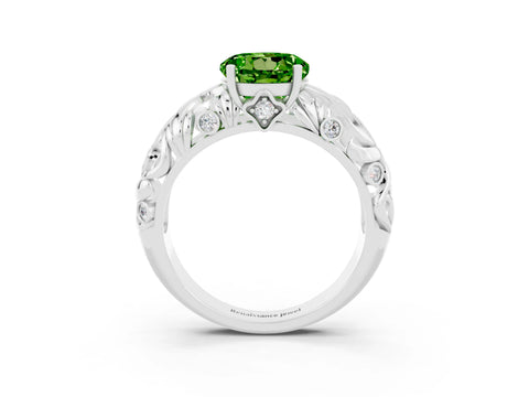 White gold Round Cut Solitaire Peridot Leaf-Inspired Vine Band Ring with Prong Setting_3