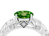 White gold Round Cut Solitaire Peridot Leaf-Inspired Vine Band Ring with Prong Setting_4
