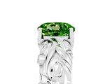 White gold Round Cut Solitaire Peridot Leaf-Inspired Vine Band Ring with Prong Setting_5