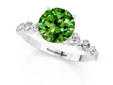 White gold Round Cut Solitaire Peridot Ring with Pave Band and Four-Prong Setting_1