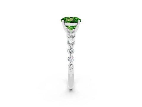 White gold Round Cut Solitaire Peridot Ring with Pave Band and Four-Prong Setting_2