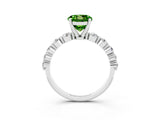 White gold Round Cut Solitaire Peridot Ring with Pave Band and Four-Prong Setting_3