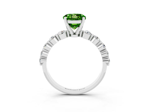 White gold Round Cut Solitaire Peridot Ring with Pave Band and Four-Prong Setting_3
