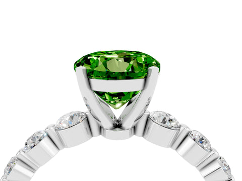 White gold Round Cut Solitaire Peridot Ring with Pave Band and Four-Prong Setting_4