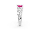 White gold Round Cut Solitaire Pink Sapphire Leaf-Inspired Vine Band Ring with Prong Setting_26