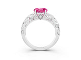 White gold Round Cut Solitaire Pink Sapphire Leaf-Inspired Vine Band Ring with Prong Setting_27