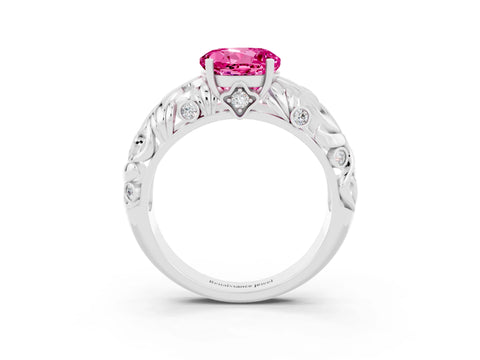 White gold Round Cut Solitaire Pink Sapphire Leaf-Inspired Vine Band Ring with Prong Setting_27