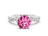 White gold Round Cut Solitaire Pink Sapphire Ring with Pave Band and Four-Prong Setting_24