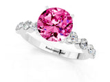 White gold Round Cut Solitaire Pink Sapphire Ring with Pave Band and Four-Prong Setting_25
