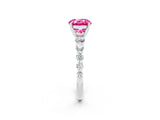 White gold Round Cut Solitaire Pink Sapphire Ring with Pave Band and Four-Prong Setting_26