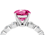 White gold Round Cut Solitaire Pink Sapphire Ring with Pave Band and Four-Prong Setting_28