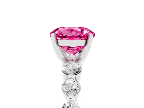 White gold Round Cut Solitaire Pink Sapphire Ring with Pave Band and Four-Prong Setting_29