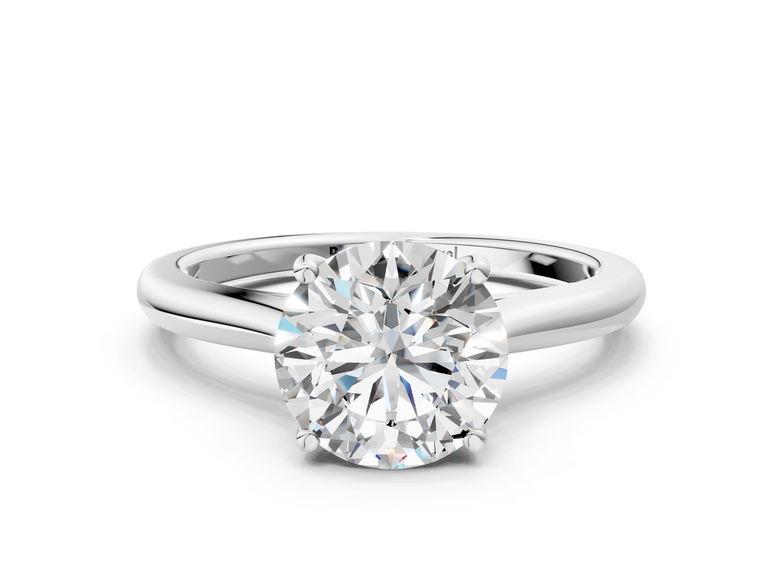 White gold Round Cut Solitaire Ring with Cathedral Band and Four-Prong Setting_121