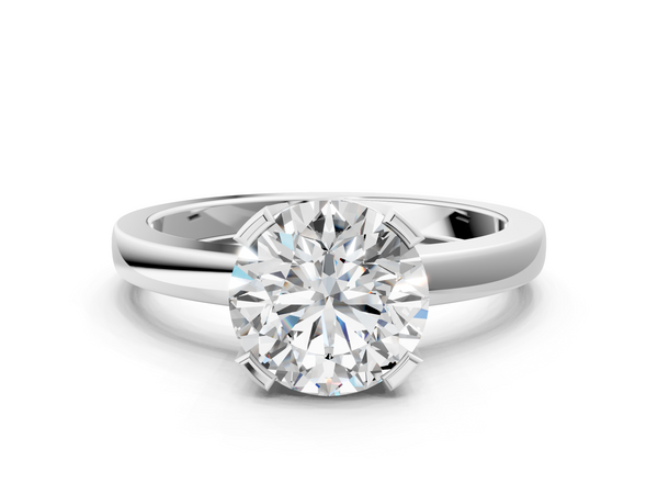 White gold Round Cut Solitaire Ring with Four-Prong Setting and Classic Band