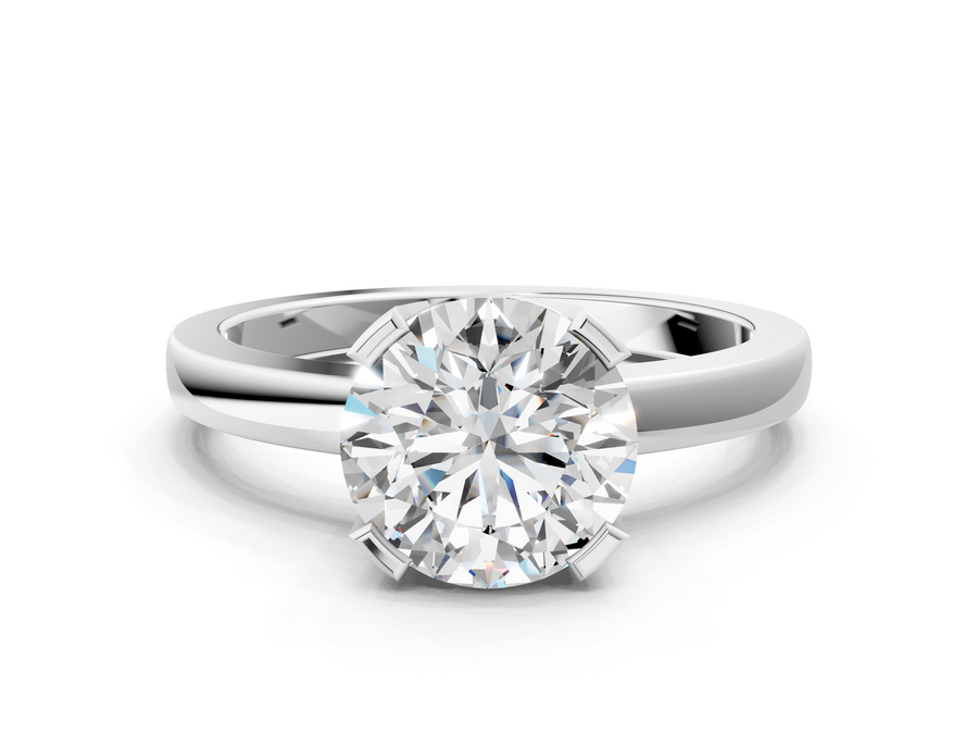 White gold Round Cut Solitaire Ring with Four-Prong Setting and Classic Band