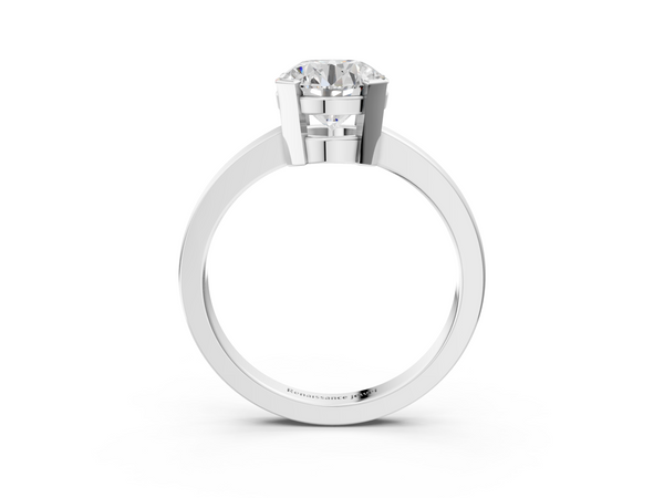 White gold Round Cut Solitaire Ring with Four-Prong Setting and Classic Band