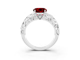White gold Round Cut Solitaire Ruby Leaf-Inspired Vine Band Ring with Prong Setting_3