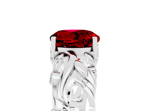 White gold Round Cut Solitaire Ruby Leaf-Inspired Vine Band Ring with Prong Setting_5